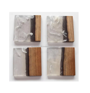 Handmade <b>Wooden</b> Coasters With Resin Green Inlay Irregular Shape Modern <b>Table</b> <b>Mats</b> Pads Non Slip - Product Image 6
