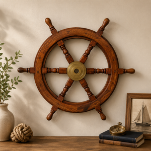 Volant de bateau en bois de luxe, décoration murale nautique, volant de direction maritime fait main, décoration de maison côtière - Product Image 5