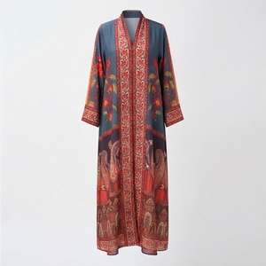 Abaya Traditionnelle Modeste pour Femmes Musulmanes, en Polyester, Imprimé Floral Diamanté, Élégante, Tendance, Vente en Gros, Robe d'Été, d'Automne et de Printemps - Product Image 1