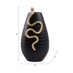 Vase Art Déco Noir en Ambre avec Motif Serpent Doré 18x10x6 Pouces Décoration de Table Faite à la Main - Product Image 1