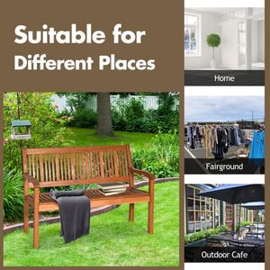 Panca da Giardino in Legno Massello per Due Persone con Schienale Curvo e Braccioli Larghi per Terrazze - Product Image 6
