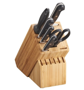 Ensemble de couteaux de cuisine en bois brun avec manches rivetés noirs, lames argentées et ciseaux pour la découpe et le hachage quotidiens - Product Image 6