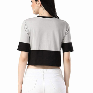 Index Apparel Women's Crop <b>Top</b> Short Sleeve O-Neck Color Blocked Casual T-Shirt Spring Summer Wear - Product Image 2