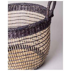 New Arrival Vintage Style Seagrass <b>Basket</b> Non-toxic Indoor Seaweed Fiber Storage <b>Baskets</b> Black <b>Laundry</b> <b>Baskets</b> - Product Image 2