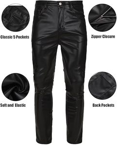 Pantalones de Cuero para Hombre, Pantalones de Cuero Masculinos Más Vendidos, Pantalones de Cuero de Primera Calidad, Color Negro - Product Image 2