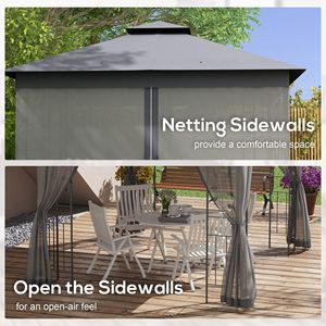 Elegante Gazebo in Metallo Grigio 10x12 con Doppio Tetto e Motivi Floreali, Tettoia per Esterni per Giardino e Cortile 3x4, Verniciato a Polvere, 1 Set - Product Image 6