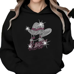 Sudadera con Capucha Brillante para Mujer, Personalizada, con Diamantes Negros, 100% Algodón, 400 GSM, en Oferta - Product Image 1
