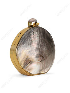 Pochette ronde en coquille d'huître noire naturelle, véritable coquille de mer, sac de soirée avec cadre doré, sac à main de luxe pour export OEM - Product Image 2