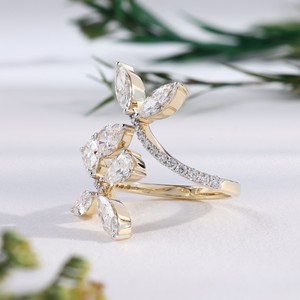 Marquise Pear Cut Lab Grown Diamond Cluster Gold <b>Ring</b> Unique Leaf Shape Branch Engagement Wedding <b>Rings</b> <b>Statement</b> Fine Jewelry - Product Image 3