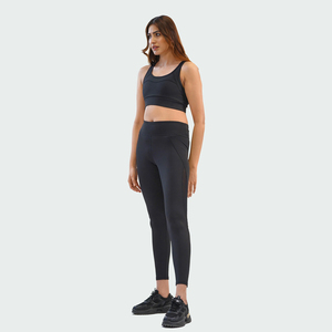 <b>Women</b> Yoga Set 1 Piece Black Crop <b>Top</b> High Waist Leggings Full Length Seamless Breathable Spandex/Nylon Quick Dry Eco-Friendly - Product Image 2