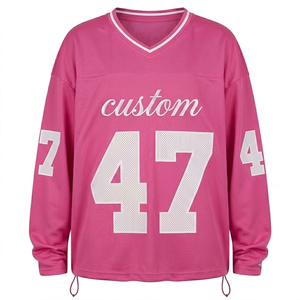 Maillot de football américain surdimensionné tendance en gros, personnalisé, rose, en maille polyester respirante, pour homme, avec votre nom et votre numéro - Product Image 1