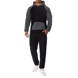 Survêtement à capuche pour homme, noir et gris, avec blocs de couleur, manches longues, coupe décontractée, polyester et coton, pour l'automne, avec poches latérales - Product Image 3