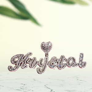 <b>Custom</b> Iced Out <b>Name</b> Pendant <b>Necklace</b> with Heart Bail Micro Pave CZ Diamond Personalized Script Nameplate Pendant Hip Hop - Product Image 3