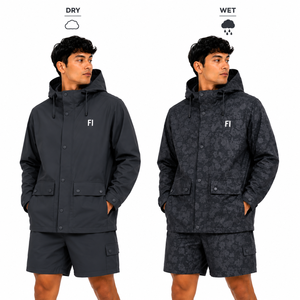 Wholesale Water Reactive Hooded Jacket Shorts Sets Hidden Pattern Waterproof Windproof Windbreaker Set Lightweight men's jackets - Product Image 5
