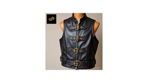 Gilet artisanal pour homme en cuir véritable noir, écologique, respirant, style décontracté hiver, type cowboy ou motard, qualité supérieure Western Champ - Product Image 6