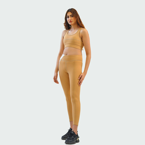 Conjunto de yoga personalizado más vendido, leggings de cintura alta de color sólido con franja lateral y sujetador deportivo, conjunto deportivo de dos piezas. - Product Image 3