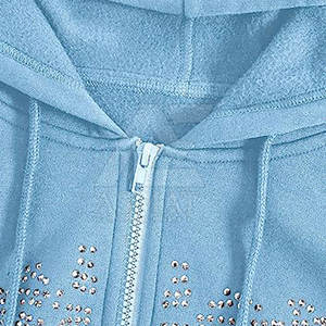 Sweat à capuche zippé pour femme avec strass et cristaux scintillants, style streetwear décontracté - Product Image 4