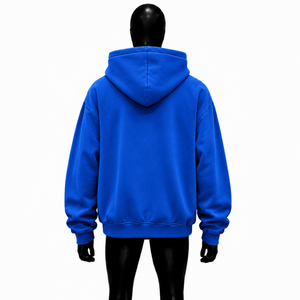 เสื้อฮู้ดดี้ผู้ชายสีน้ำเงินทรงโอเวอร์ไซส์ พิมพ์ลายภาพบุคคลสีขาว สไตล์ฮิปฮอป ทรงปกติ ผ้าฝ้ายเฟรนช์เทอร์รี่ โลโก้ด้านหน้า - Product Image 2