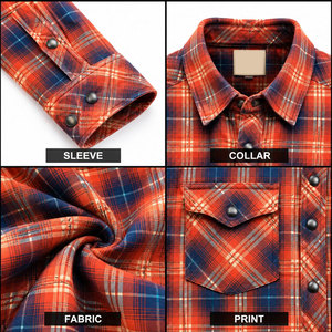 Camisa de franela a cuadros naranja para hombre, manga larga, con botones, informal, con bolsillos en el pecho - Product Image 6