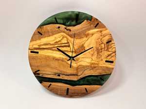 Emerald Green Epoxy Resin Olive Wood <b>Clock</b>: Live Edge Rustic Wall Art - Product Image 2