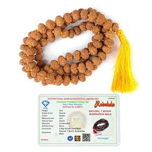 Mala de Rudraksha Panchmukhi Certificada con Certificado de Laboratorio, 108 Cuentas, 7 mm, Color Marrón - Product Image 3