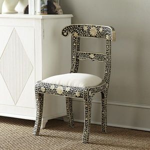 Handmade Bone Inlay Resin <b>Chair</b> Featuring Elegant Floral Design Premium <b>Accent</b> Furniture For <b>Living</b> Spaces - Product Image 2