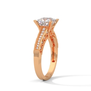 Rose Gold <b>Cushion</b> Cut Diamond <b>Ring</b> Bridal Engagement <b>Wedding</b> Band with Side Stone Halo Design - Product Image 2