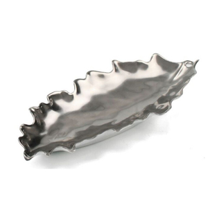 Assiette décorative en métal en forme de feuille, faite à la main, polie, motif végétal, design moderne, plat de service pour fruits, en-cas et aliments - Product Image 2