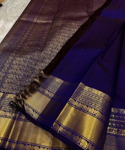 Sari de seda azul real con motivos de elefantes dorados y borde Zari, traje tradicional indio para bodas, para mujeres. - Product Image 5