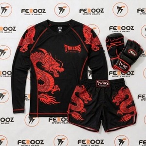 Conjunto de Entrenamiento de Artes Marciales, Camiseta Deportiva de Compresión de Manga Larga con Estampado de Dragón y Pantalones Cortos para Boxeo, Fitness, Ejercicio - Product Image 3