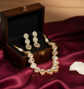 Conjunto de collar y aretes de piedra Kundan chapados en antiguo estilo, para fiestas, de diseño, joyería tradicional para mujeres, compradores mayoristas. - Product Image 3