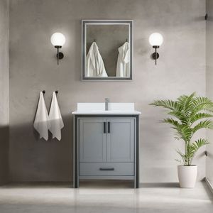 Mobile da Bagno Grigio Scuro 30 Pollici L X 22 Pollici D con piano in quarzo bianco e altezza 28 pollici. Mobili da Bagno con Specchio - Product Image 2