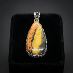 Colgante de energía curativa de Jaspe Abeja con brillo solar en plata de ley 925, unisex, estilo vintage para uso diario - Product Image 3