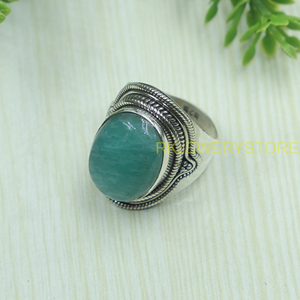 Anillo de Amazonita Natural con Plata de Ley 925, Hecho a Mano, Estilo Boho, Cabujón Ovalado, Joyería de Diseño Vintage para Él, Unisex - Product Image 3