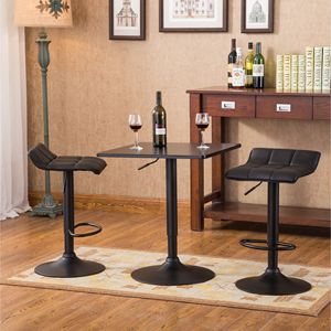 Belham <b>Adjustable</b> Height Metal Bar Table <b>Square</b> Top with Black Leg Base & 2 Swivel Bonded Leather Seats Black Furniture Set - Product Image 3