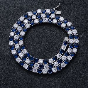 Chaîne Tennis de Luxe Saphir Bleu, Collier Sertie de Pierres CZ, Bijoux Hip Hop, Chaîne Plaqué Or Blanc 18 et 20 Pouces - Product Image 1