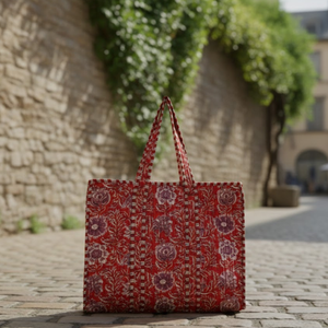 Sac fourre-tout en coton écologique robuste, tissu résistant, longues poignées, forme carrée, style classique, design multifonctionnel pour les voyages - Product Image 1