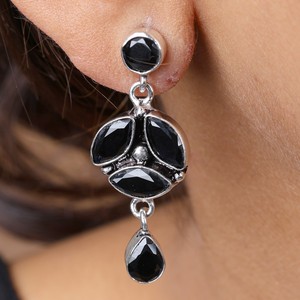 In Stock Oxidized <b>Silver</b> Multi Stone <b>Dangle</b> <b>Earrings</b> for Women Bulk Supplier | Handmade Fashion Jewelry Bulk Ready Stock - Product Image 4
