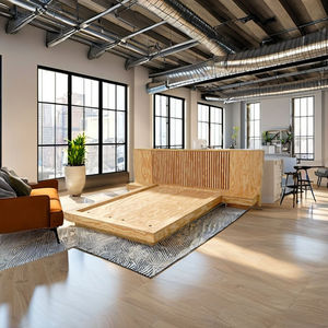 Modern large-size wooden bed set with a minimalist design. Comes with a 12-month warranty. - Product Image 2