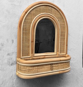 Classic Rattan <b>Mirror</b> With Storage Space Natural Handwoven Bathroom Dry Area <b>Mirror</b> For Keeping <b>Small</b> Toiletries From India - Product Image 1