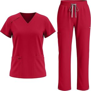 Uniforme Médico Unisex de Fábrica Directa, Blusa de Cuello en V de Algodón y Poliéster, Pantalones Rectos con 9 Bolsillos, Corte Ajustado - Product Image 3