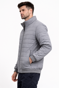 Chaqueta Acolchada Gris para Hombre, Ligera y Aislante para Invierno, con Cierre Completo de Cremallera y Cuello Alto - Product Image 2