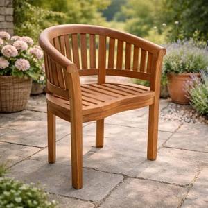Round <b>Wooden</b> Outdoor <b>Dining</b> <b>Table</b> Set With 6 Chairs And Umbrella Hole <b>Rustic</b> Modern Design For Courtyard Use - Product Image 2