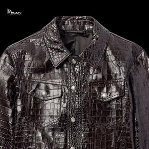 Chaqueta de Cuero con Estampado de Cocodrilo para Hombre, Chaqueta de Invierno Casual de Cuero PU, Ajustada, Duradera, Chaqueta de Moda Urbana - Product Image 5
