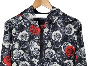 Windbreaker Rose Print Floral Black White Red Loose Baggy Smart Custom Fitted Anorak unisex <b>Jacket</b> New Fashion - Product Image 2