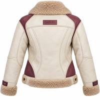 Veste en cuir d'agneau véritable pour femme, couleur crème, bordeaux, avec doublure en fourrure, col à revers, sangle à boucle, manteau d'hiver