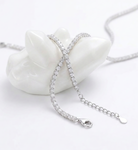 Collier tennis en or massif 14K 18K avec diamants de laboratoire brillants taille ronde en cluster, certifié IGI, bijoux de mariage raffinés, vente en gros - Product Image 2