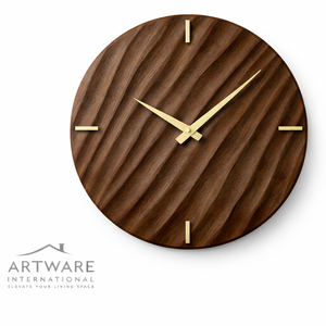Horloge murale ronde en bois de luxe avec marqueurs métalliques dorés, mouvement silencieux minimaliste, design moderne, décoration pour la maison, salon - Product Image 2