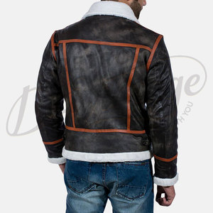 Veste en cuir véritable noir pour homme, doublée de fourrure de mouton véritable, style aviateur, pour l'hiver, avec col en fourrure - Product Image 2