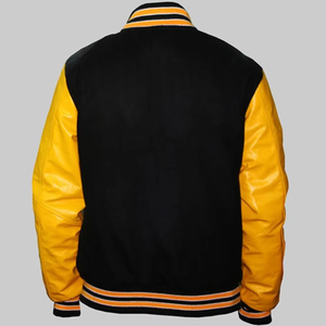 Custom Black <b>Yellow</b> Varsity Jacket Men Baseball Letterman Jacket Casual Streetwear Bomber Jacket High Quality Wholesale - Product Image 4